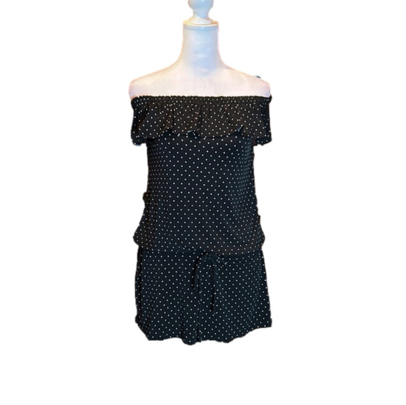 WHITE HOUSE BLACK MARKET WHBM  Black w/ White Polka Dots Top - Picture 2 of 10